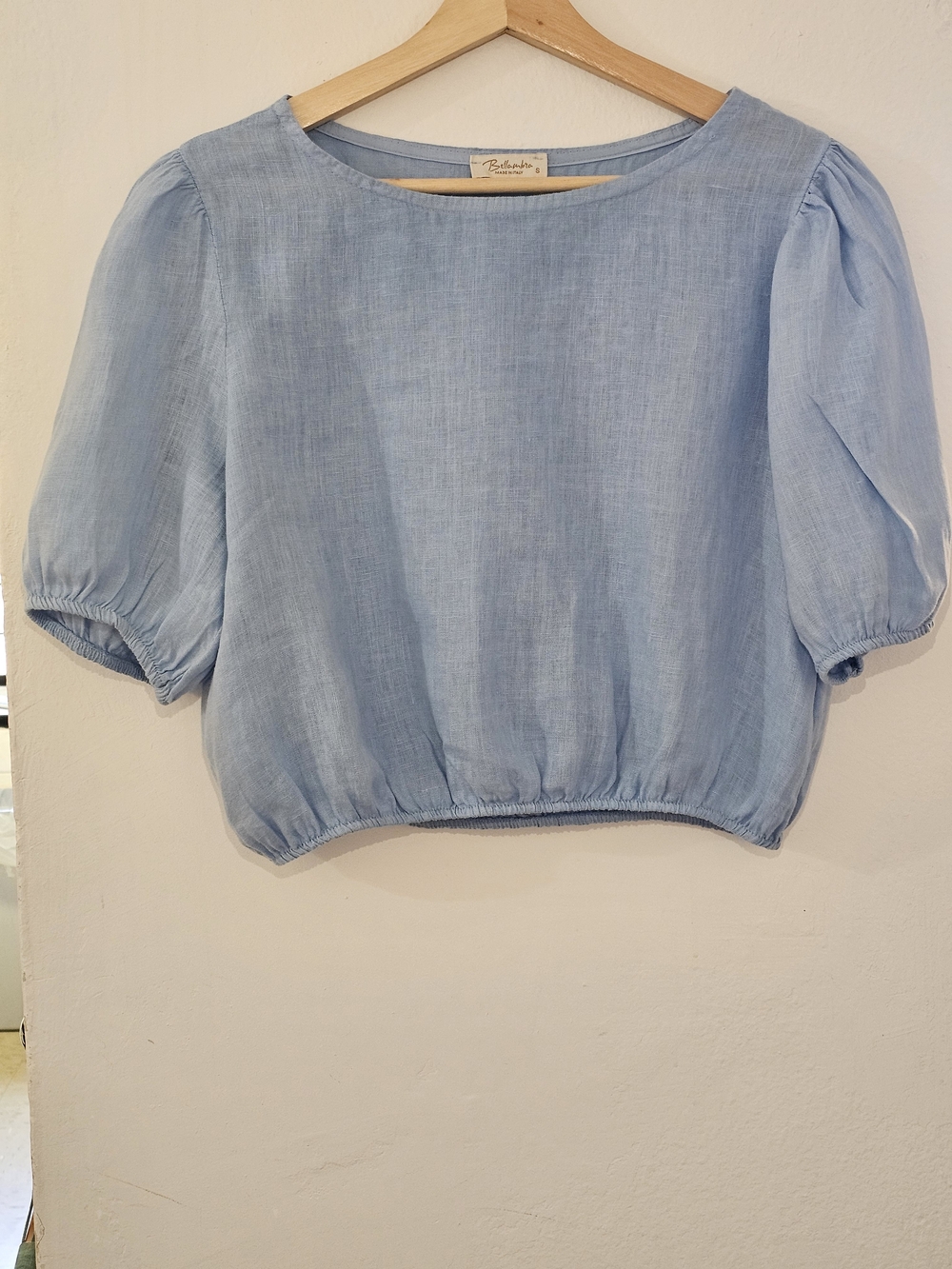 Bellambra Sky Blue Puff-Sleeve Crop Top